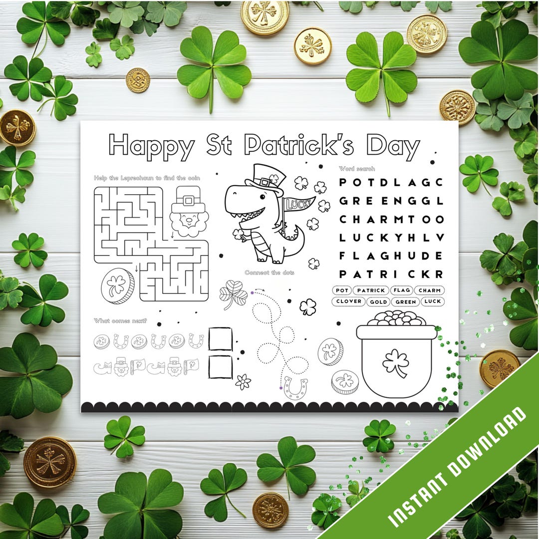 Printable St. Patrick's Day Activity Placemat: Kids Coloring Page (PDF ...