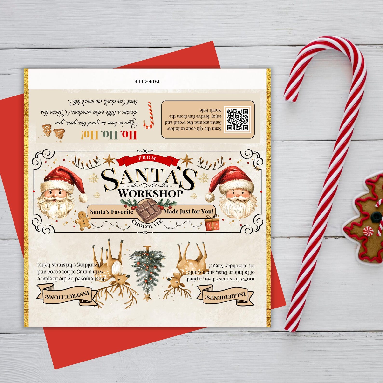 Gift Raper Santa Christmas Chocolate Bar Wrapper Template: Santa's Workshop (instant ...