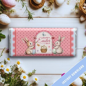 Happy Easter Chocolate Bar Wrapper | Printable Bunny Treat, DIY Easter Gift, Instant Download – Fits Hershey 1.55 oz