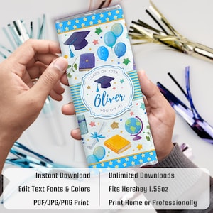 Graduation Chocolate Bar Wrapper | Editable Party Favor | Hershey’s Candy Bar | Instant Download | Class of 2025