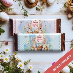 Happy Easter Chocolate Bar Wrapper | Printable Bunny Treat, DIY Easter Gift, Instant Download – Fits Hershey 1.55 oz