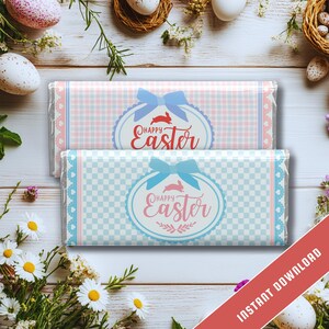Happy Easter Chocolate Bar Wrapper: Gingham Print, DIY Gift (Digital Download)