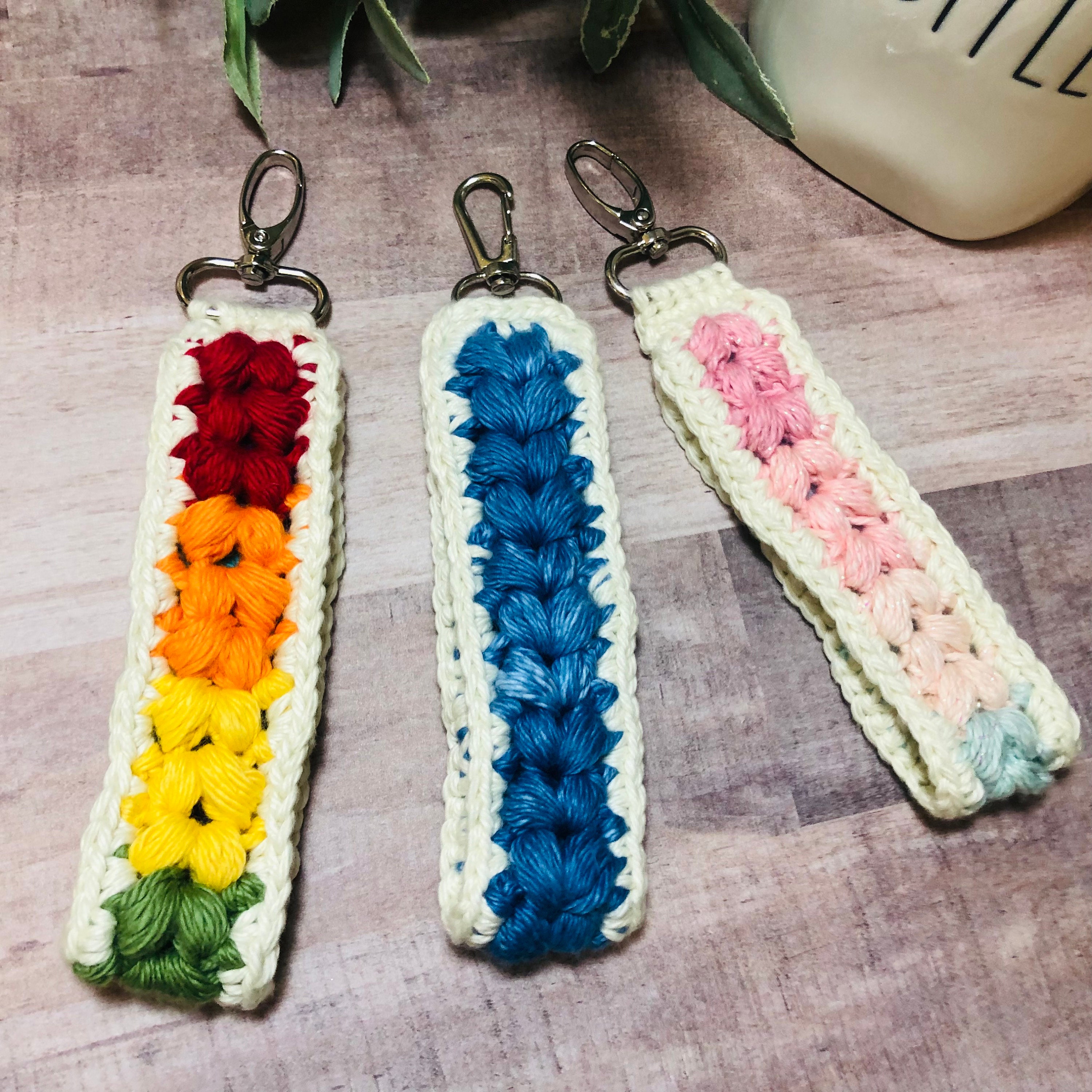 Crochet Rainbow Key Fob / Wristlet / Wrist Landyard / Womens | Etsy