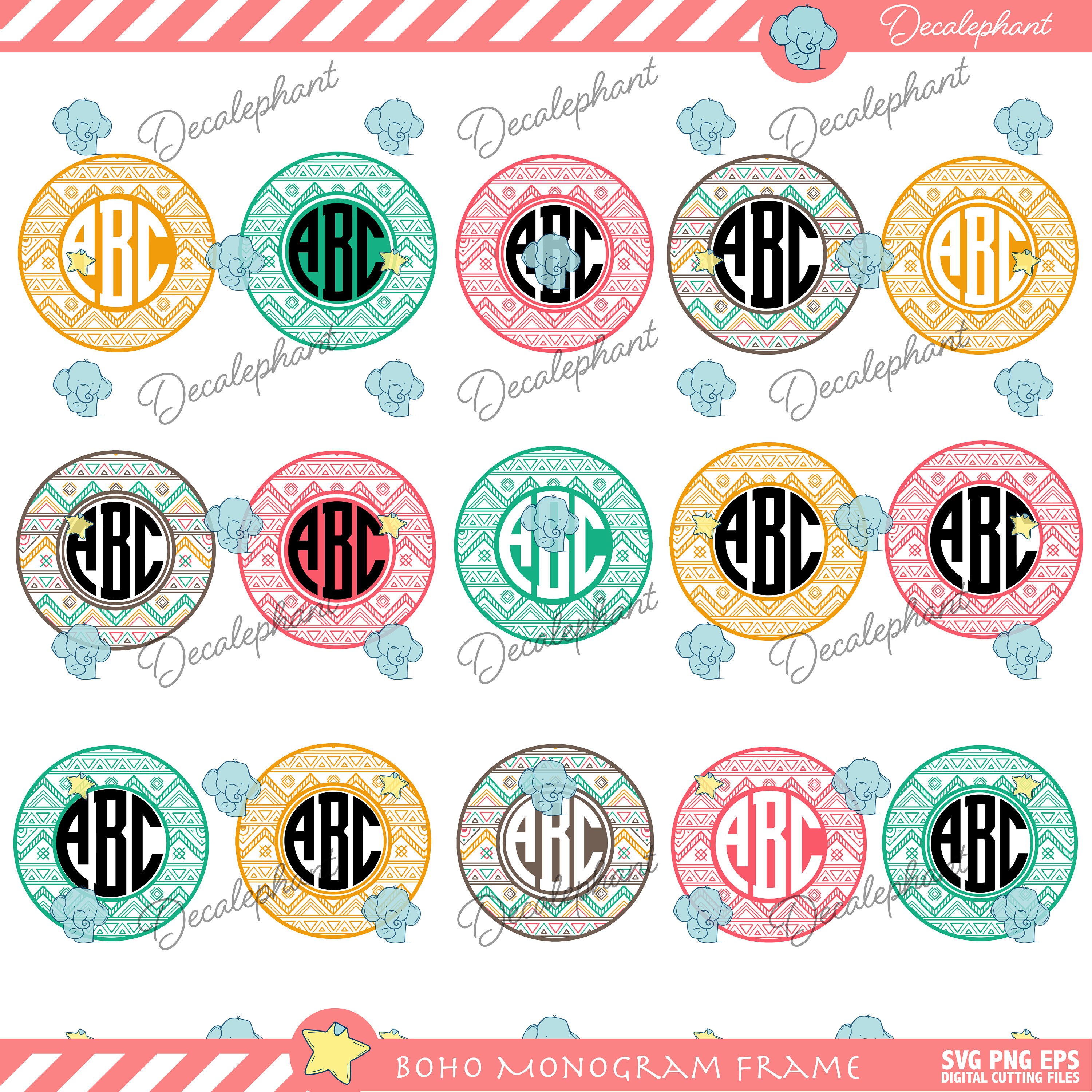 Boho Monogram Frame / Aztec Monogram SVG, PNG, EPS Monogram Decal ...