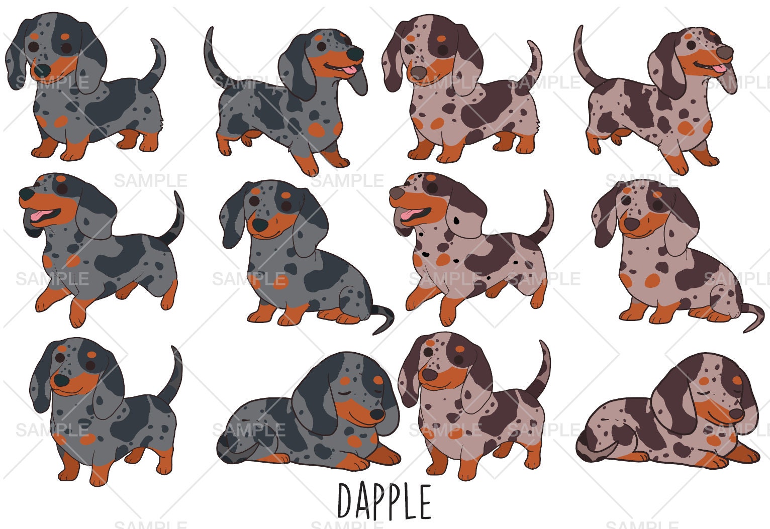 Vector Dapple Dachshund Clipart, Vector SVG EPS, PNG Clip Art, Commercial Use ...