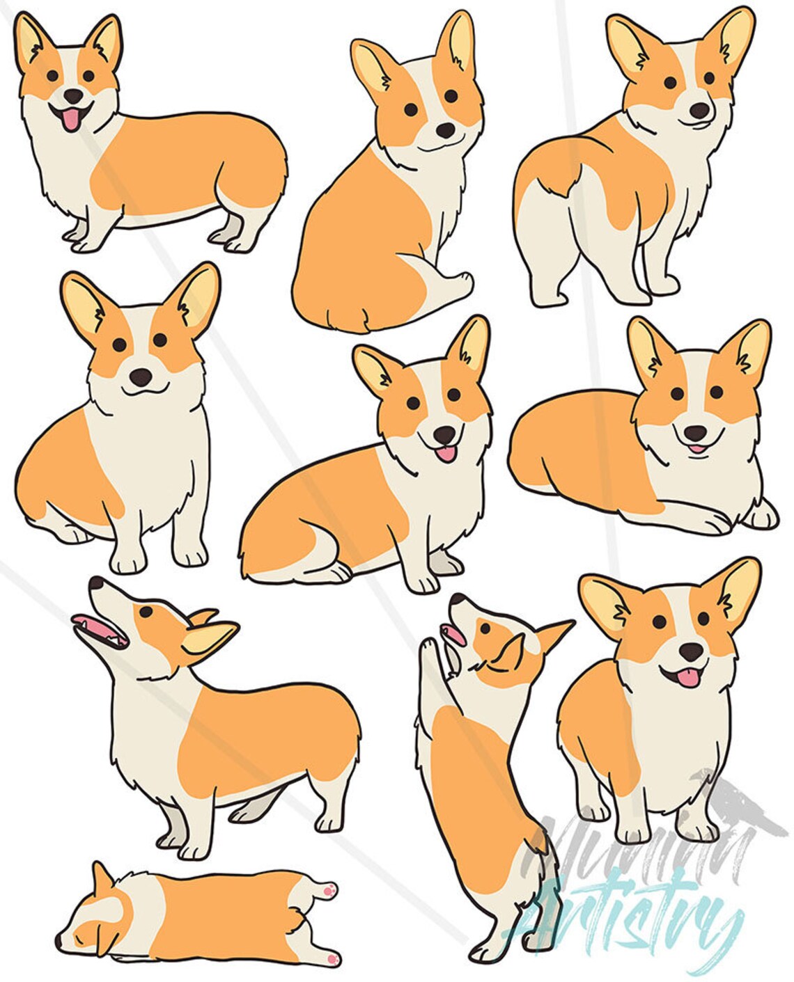 Corgi Clipart PNG Clip Art Red Tri Color Dog Commercial - Etsy