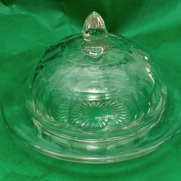 Vintage 1930s Hazel Atlas Colonial Block Clear Butter Roll Dish with Lid