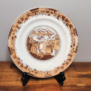Antique Brown Transferware Indiana Dinner Plate by C.A. & Sons England