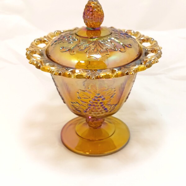 Vintage Amber Harvest Carnival Footed Candy Box with Lid by Colony Glass