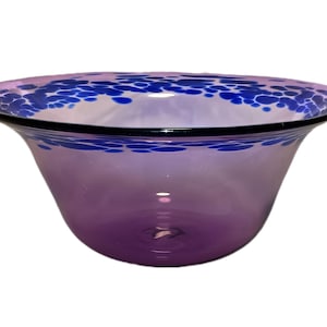 Hand Blown, Signed, Art Glass Bowl – Purple & Cobalt Blue Decorative Centerpiece – Collectible Glassware – Unique Studio Glass Bowl Gift