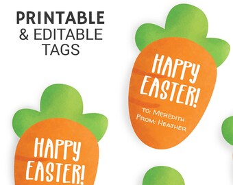 Printable Easter Labels. Carrot Easter Tags. Happy Easter Custom Gift Tags - Classroom Party Favor Tags. Instant Download