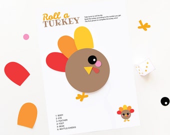 Roll a Turkey - Thanksgiving Kids Table Printable Game for Kids