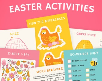 Printable Easter Activity Set For Kids: Crossword Word Search Word Scramble Maze Memory Match Cards. Easter Games gift for kids. Easter Pl
