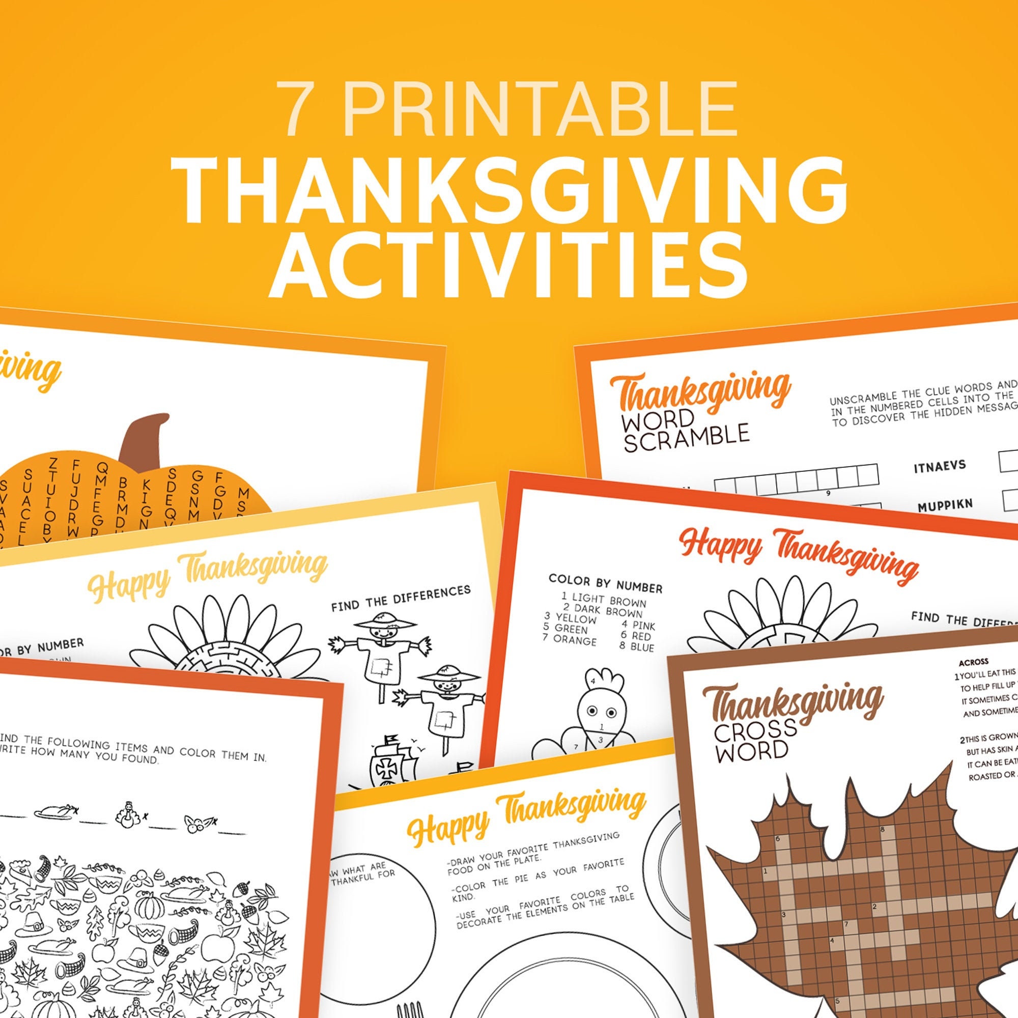 Thanksgiving Printable Place Mats Crossword Word Search Etsy