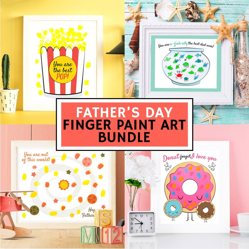 Father's Day Printable Activities for Kids Father's Day Printable Finger Paint Art Bundle For Dad image 1