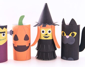 Craft With A Child For Halloween From Rolls Of Toilet Paper And Colored  Paper. Step-by-step Instructions For Ready-made Crafts Stock Photo, Picture  and Royalty Free Image. Image 173547716.