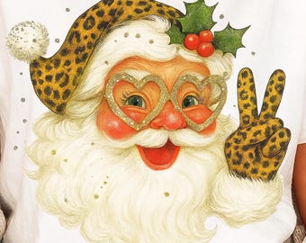 Cheetah Print Santa png, Retro Christmas PNG, Trendy Vintage Santa Leopard Print Design (Digital Download)