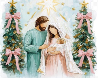 Christmas Nativity Scene PNG Brush Stroke Sublimation: Baby Jesus Christian Pastel Digital Download Clipart