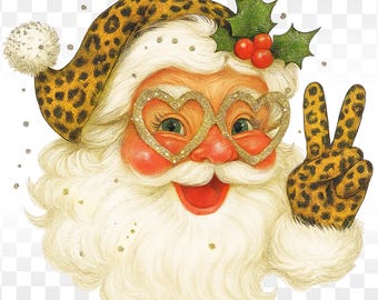 Retro Weihnachten PNG: Beliebte Vintage Santa Leopard Sublimationsdesign (Digitaler Download)