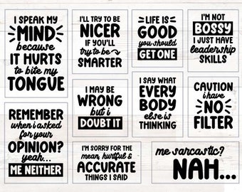 Sarcastic Quotes SVG Bundle: Funny Sarcasm Designs (SVG/PNG)