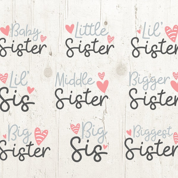 svg file Bundle sisters, baby sister svg, little sister svg, middle sister svg, big sis svg, biggest sister svg, svg for cricut lil sister