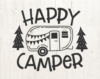 Happy Camper SVG: Summer Camping Clipart, Commercial Use (Digital Download)