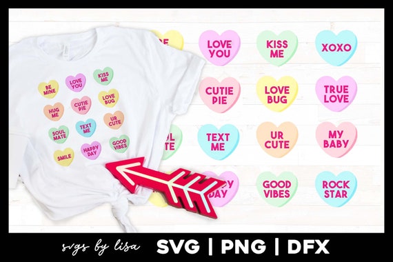 Candy Hearts Svg, Candy Hearts Clipart, Candy Heart Svg, Png and Dfx Files  for Valentine's Day 
