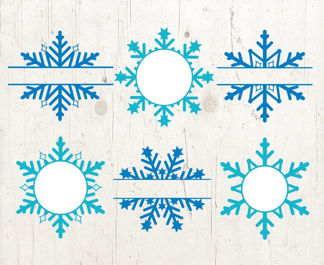 Snowflake Monogram Frames SVG Bundle: Christmas Split Design (digital ...