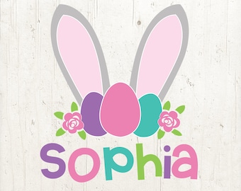 Personalized Name Bunny Ears Easter PNG and SVG: Custom Cute Pink Girs Easter Design (Digital Download)