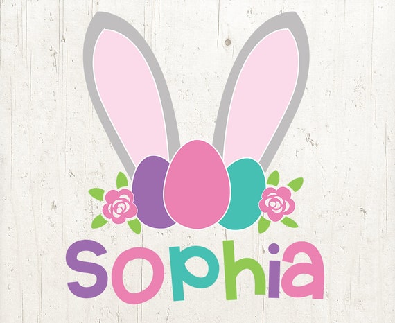 Personalized Name Bunny Ears Easter PNG and SVG: Custom Cute Pink Girs Easter Design (Digital Download)