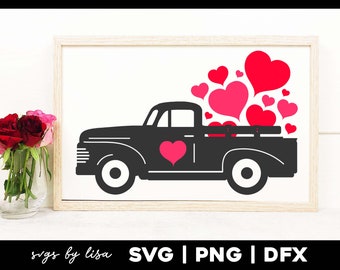 Valentine Truck Svg, Valentines vintage Truck, Valentines Day SVG, Hearts Valentine Svg CriCut Files Silhouette cameo Pickup Truck svg