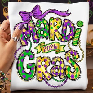 Mardi Gras png 2026: Preppy Mardi Gras Bow Png Sublimation Designs (Digital Download)