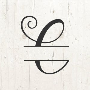 May include: A black and white monogram initial "E" with a decorative flourish. The letter is split in half with a horizontal line.