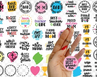 Keychain SVG Bundle: Round Keychain Pattern, Family Designs (Digital Download)