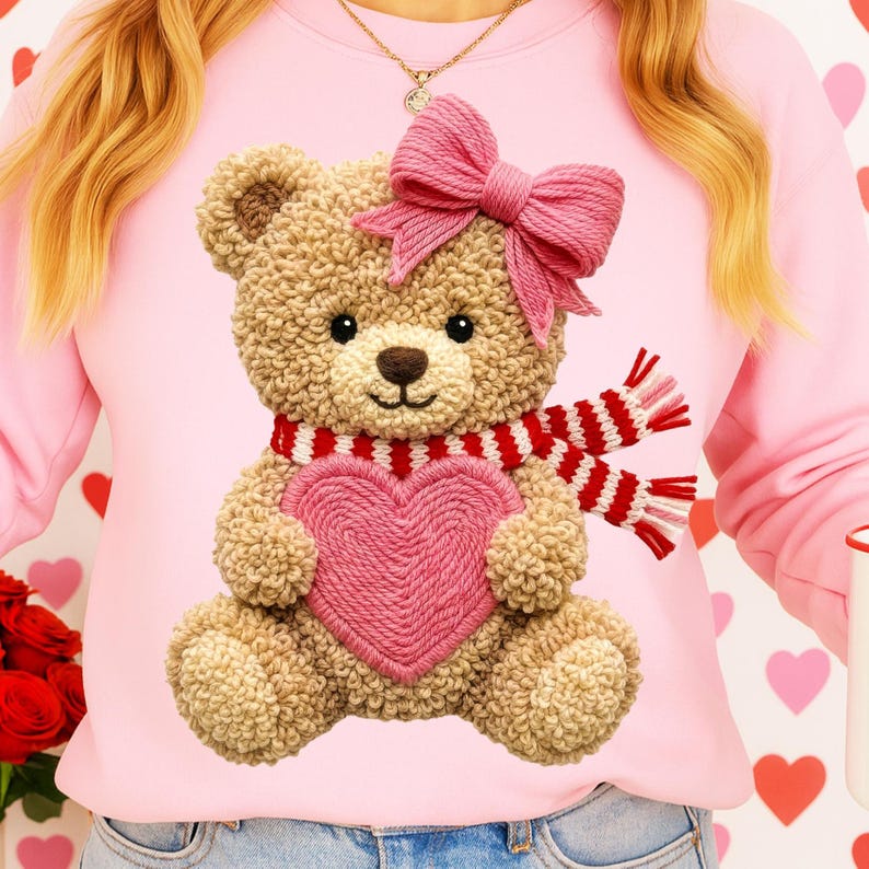 Valentine Teddy Bear Png: Faux Yarn Heart Bear Clip Art, Cute Kids ...
