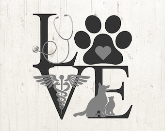 Vet Love SVG: Cat & Dog Paw Print Clipart Veterinarian (Digital Download)