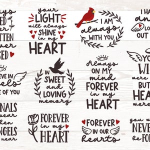 Mémorial SVG bundle, dans la mémoire aimante svg, cardinal svg, vos ailes étaient prêtes svg, se souvenant de vous svg, svg lanterne commémorative, citations svg