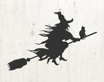 häxa svg, halloween svg, kvast svg, häxkvast svg, häxkatt svg, läskig svg, Cricut, silhuett klippfil, SVG DXF EPS