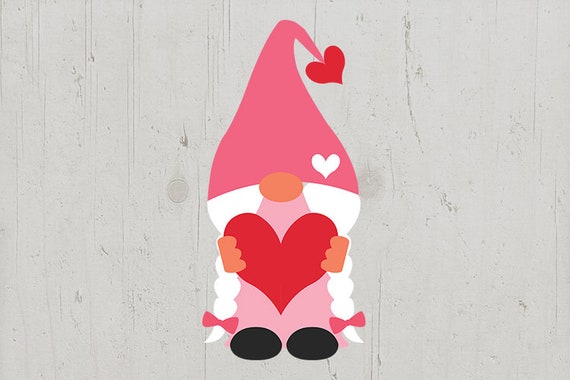 Instant Download Gnome Silhouette Valentine svg Valentine Heart Gnome Gnome SVG Cut File for Cricut Girl Gnome with Bow Gnome Girl SVG