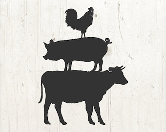 Farm Animal SVG: Cow, Pig, Rooster Clipart (Digital Download)