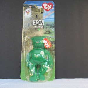Rare - 1997- Ty &quot;Erin&quot; The Bear Beanie Babies - New in Original Packaging- St. Patrick&#39;s Day!