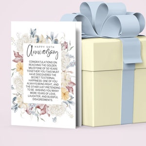 50 Anniversary gift card, celebrating 5 decades together, 5x7
