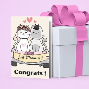 Tarjeta de boda, Just Meow-ied, felicitaciones, linda tarjeta de boda, tarjeta de los mejores deseos, tarjeta de felicitaciones para recién casados, 5 x 7