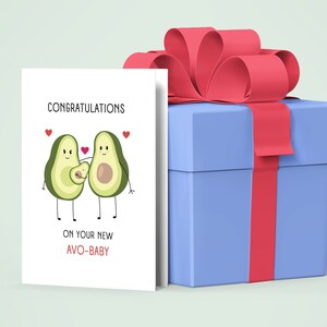 Avocado-Karte, Avo-Baby, 3-köpfige Familie, Avocado-Geschenk, Avocado-Baby, Glückwunsch zum Baby, Baby-Wortspielkarte, 5x7