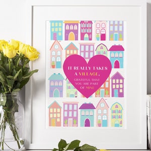 Il faut tout un village, Je suis reconnaissant que vous fassiez partie des miens, Carte de remerciement, Cadeau pour un ami, des grands-parents, un enseignant, une personne soignante, une baby-sitter, Nounou, 5 x 7