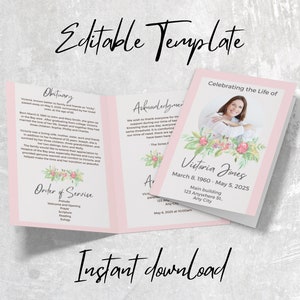 Funeral Program Template, Editable Canva Template, Personalized, Memorial Service, Obituary, In loving memory, Celebration of life, 5x7