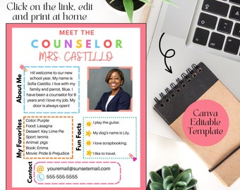 Meet the School Counselor Flyer, Editable Canva Template (Digital)