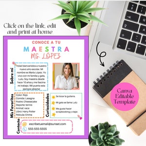 Meet the Teacher flyer (Maestra, in SPANISH), Canva Template editable and personalized, Back to school classroom decor, where is the teacher