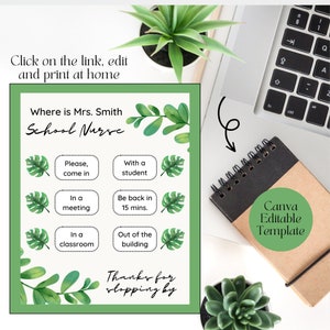 School Nurse door sign, Where is the nurse, Back to School, Canva Editable Template, personalized, 8x10, instant download