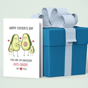 Avocado Vatertags Karte für Avo-Daddy, Geschenk für Papa, Familie mit 5 Kindern, Zwillinge und Baby, 13x18